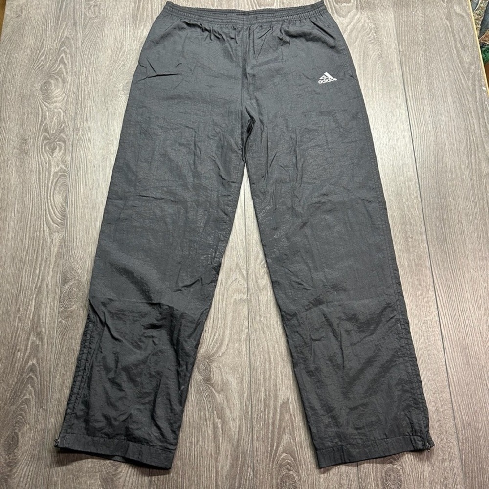 Vintage 90s Adidas Windbreaker Pants Mens XL Black Nylon Track Pants Ankle Zip